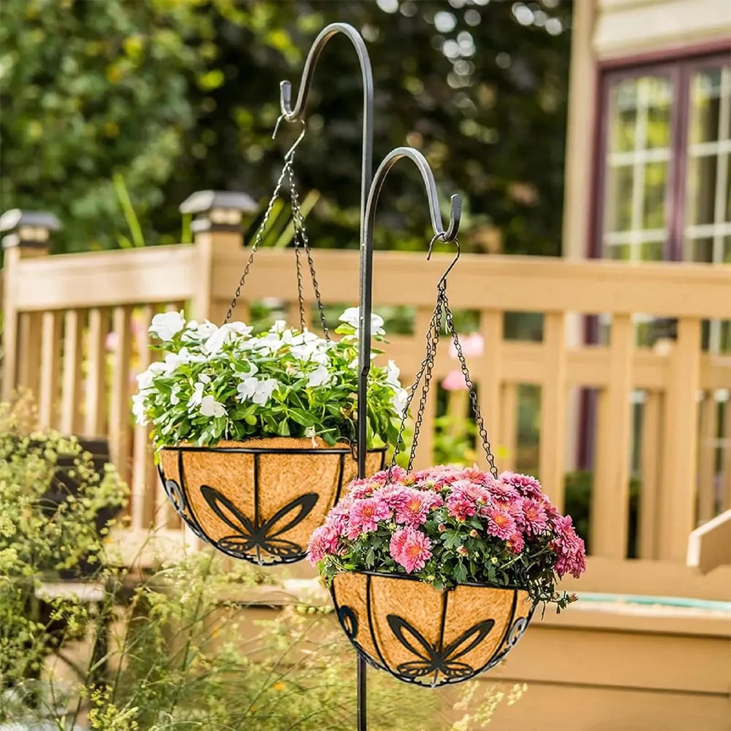 Kingbuy Metal Hanging Planter Basket with Coconut Fiber Liner Chain Wire Plant Holder 10 Inch Flower Pot for Indoor Outdoor Decor, Butterfly Pattern, 2 Pack