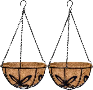 Kingbuy Metal Hanging Planter Basket with Coconut Fiber Liner Chain Wire Plant Holder 10 Inch Flower Pot for Indoor Outdoor Decor, Butterfly Pattern, 2 Pack