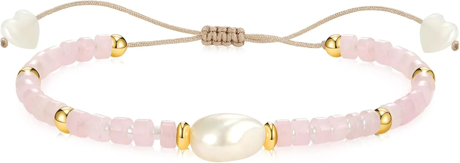 KissYan Healing Crystal Bracelet with Irregular Pearl for Women, Natural Semi-Precious Gemstones Adjustable Beads Bracelet Genuine Freshwater Cultured Pearl Meditation Spiritual Gifts