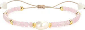 KissYan Healing Crystal Bracelet with Irregular Pearl for Women, Natural Semi-Precious Gemstones Adjustable Beads Bracelet Genuine Freshwater Cultured Pearl Meditation Spiritual Gifts