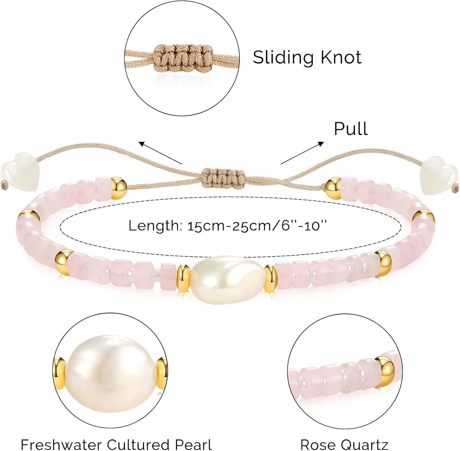 KissYan Healing Crystal Bracelet with Irregular Pearl for Women, Natural Semi-Precious Gemstones Adjustable Beads Bracelet Genuine Freshwater Cultured Pearl Meditation Spiritual Gifts