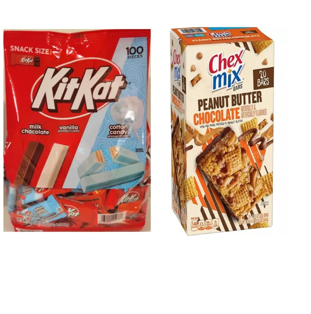Kit Kat Chocolate Candy Assortment Snack Size Bars 100 Pieces (MILK CHOCOLATE VANILLA COTTON CANDY) Plus 1 box of Chex Mix 20 bars Peanut Butter Chocolate