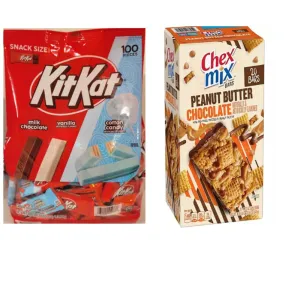 Kit Kat Chocolate Candy Assortment Snack Size Bars 100 Pieces (MILK CHOCOLATE VANILLA COTTON CANDY) Plus 1 box of Chex Mix 20 bars Peanut Butter Chocolate