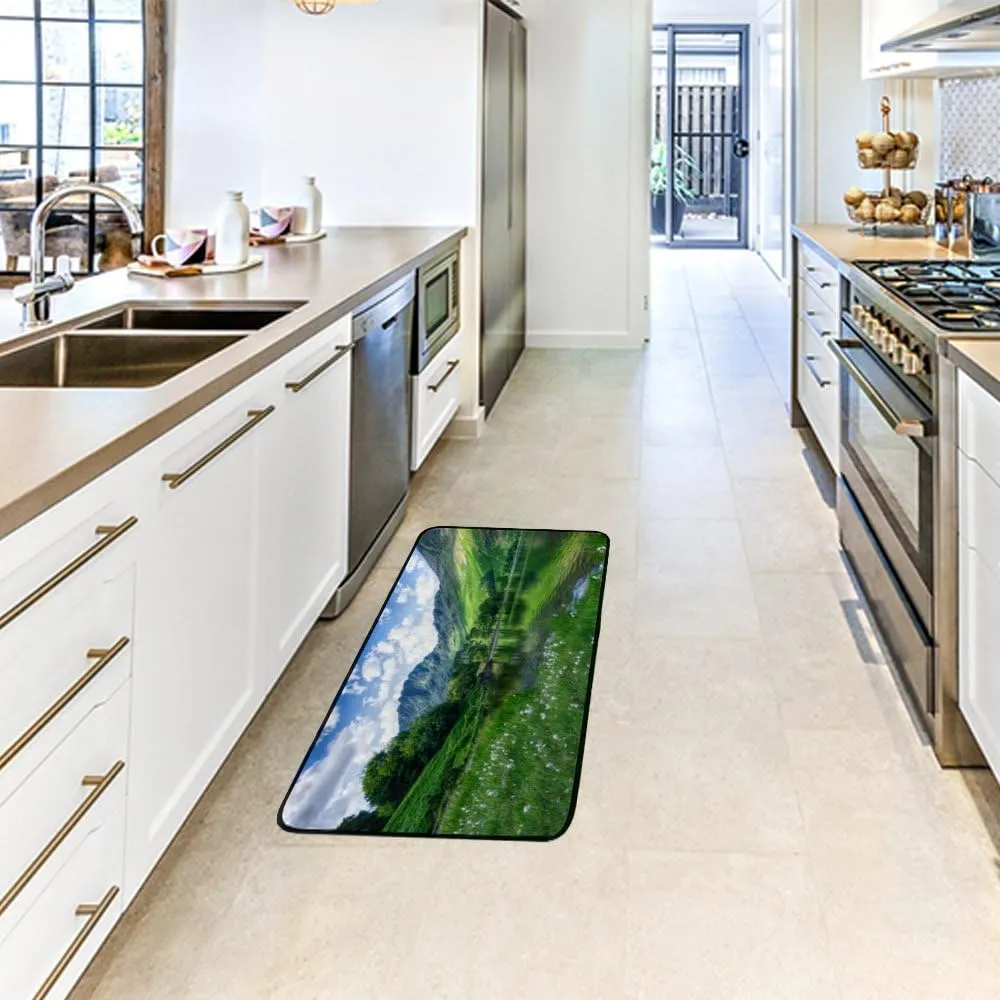 Kitchen Rug Runner Long Floor Mat Mountain Valley Spring Green Hills Soft Bath Carpet Non-Slip Washable Decoration Living Room Home 39×20 Inch