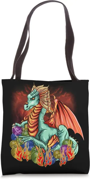 Knitting Dragon with Yarn Balls Fantasy Art Tote Bag