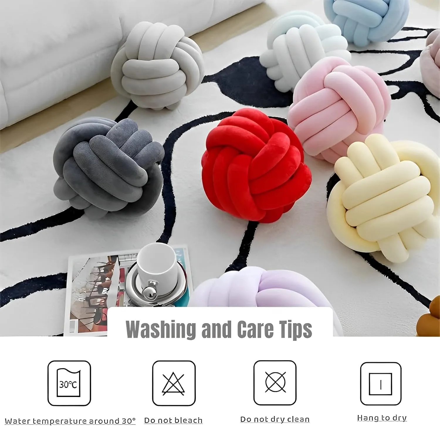 Knot Ball Pillows, Round Throw Pillow Cushion Home Decoration Soft Plush Pillow, Throw Knotted Ball Pillow Handmade Children Room Decoration Round Plush Toy Pillow (Dark Blue,8.5"/22cm)