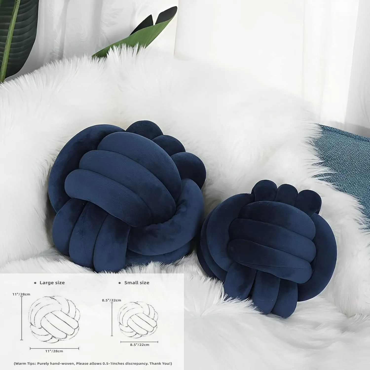 Knot Ball Pillows, Round Throw Pillow Cushion Home Decoration Soft Plush Pillow, Throw Knotted Ball Pillow Handmade Children Room Decoration Round Plush Toy Pillow (Dark Blue,8.5"/22cm)