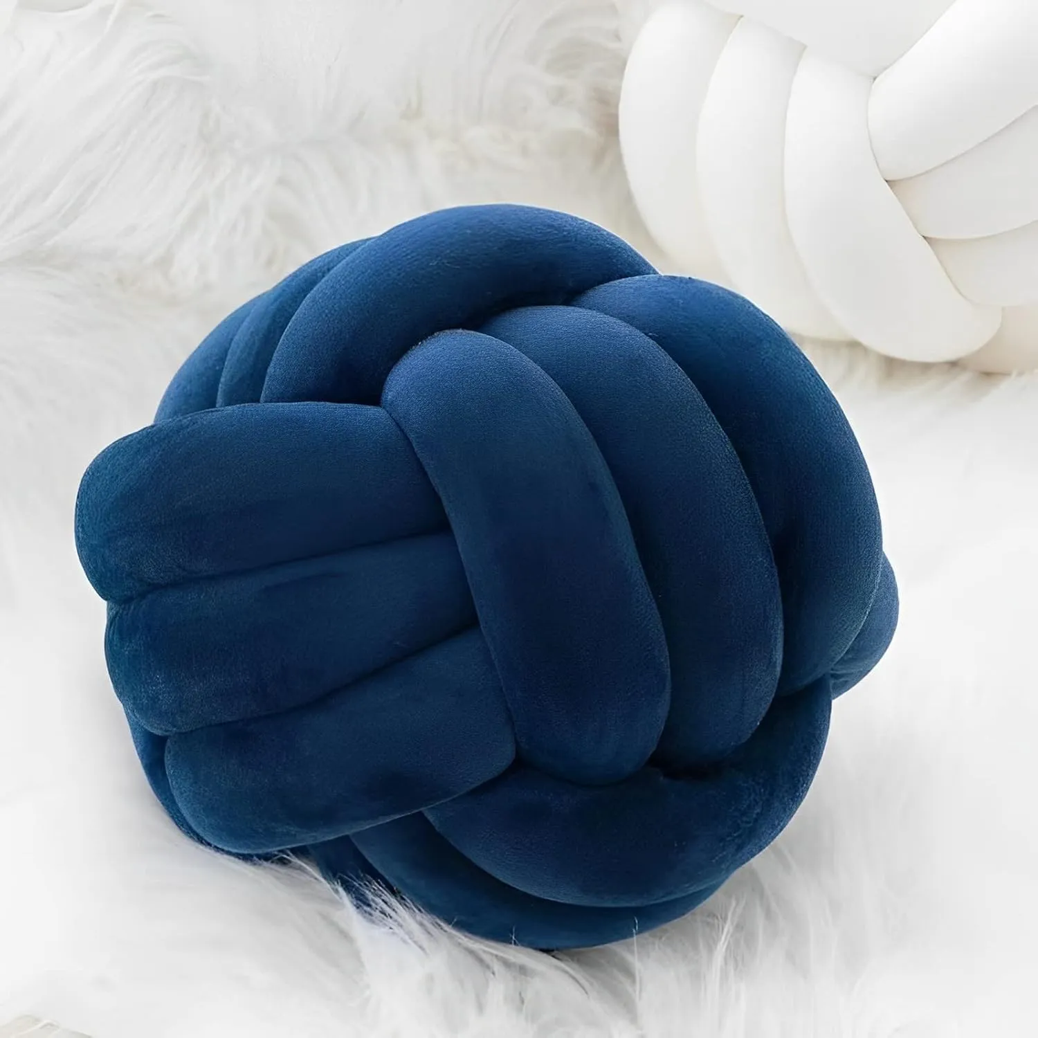 Knot Ball Pillows, Round Throw Pillow Cushion Home Decoration Soft Plush Pillow, Throw Knotted Ball Pillow Handmade Children Room Decoration Round Plush Toy Pillow (Dark Blue,8.5"/22cm)