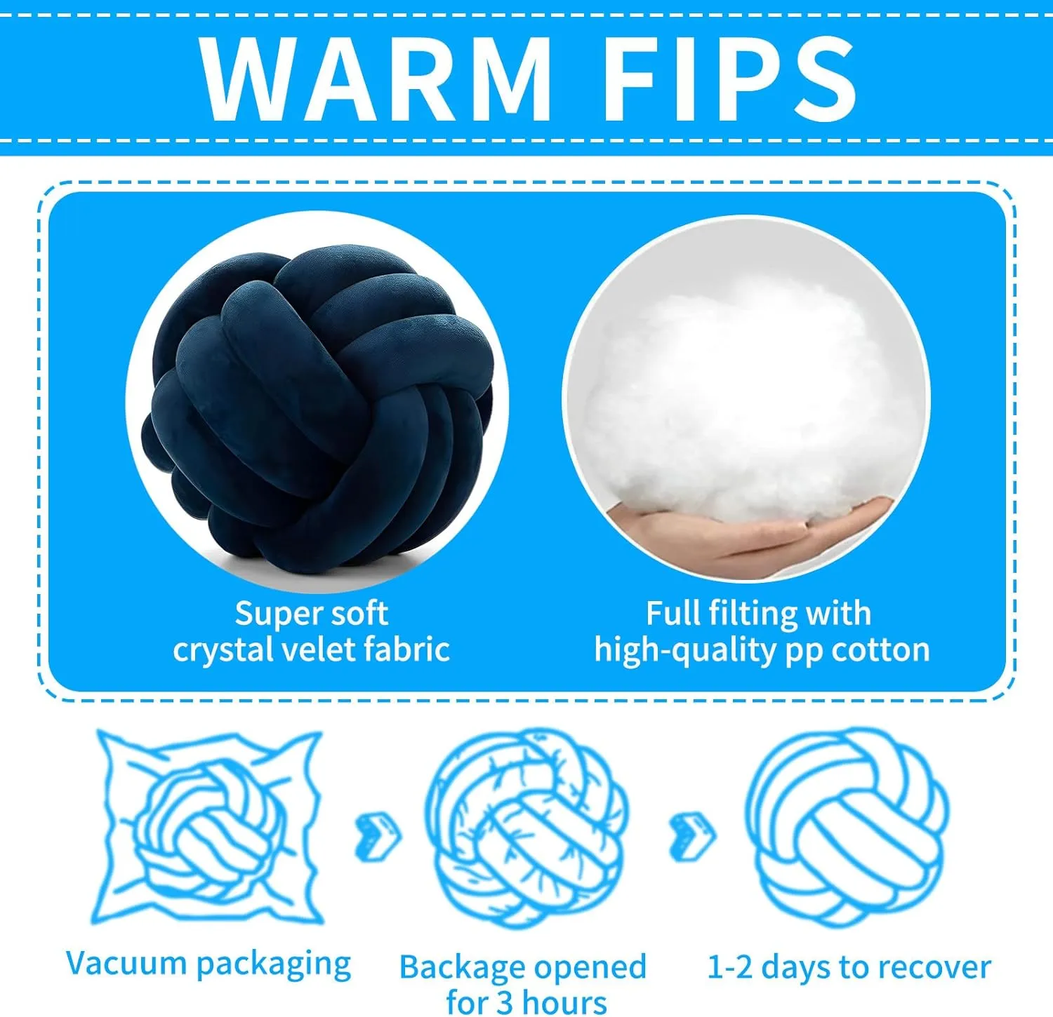 Knot Ball Pillows, Round Throw Pillow Cushion Home Decoration Soft Plush Pillow, Throw Knotted Ball Pillow Handmade Children Room Decoration Round Plush Toy Pillow (Dark Blue,8.5"/22cm)