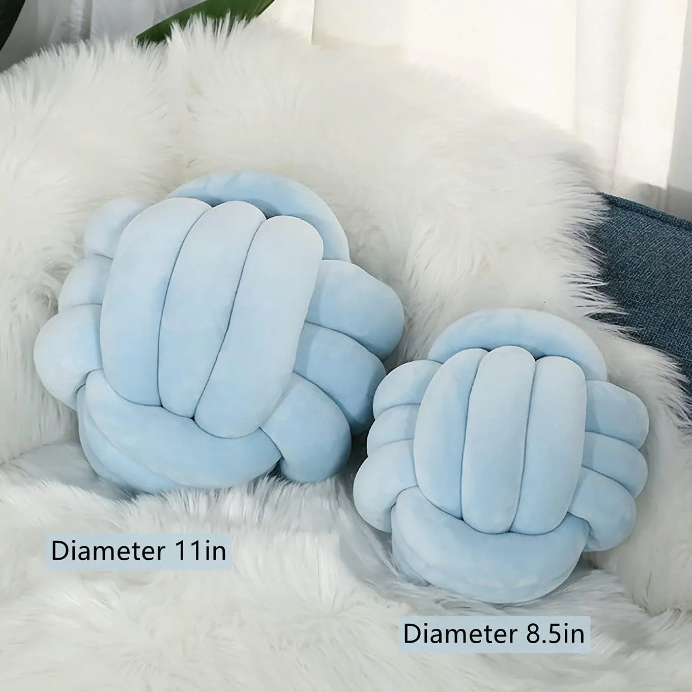Knot Pillow Ball Round Cushion Pillows, Children Room Decoration Plush Toys Calming Stress Relief Toy (Light Blue,11in/28cm)