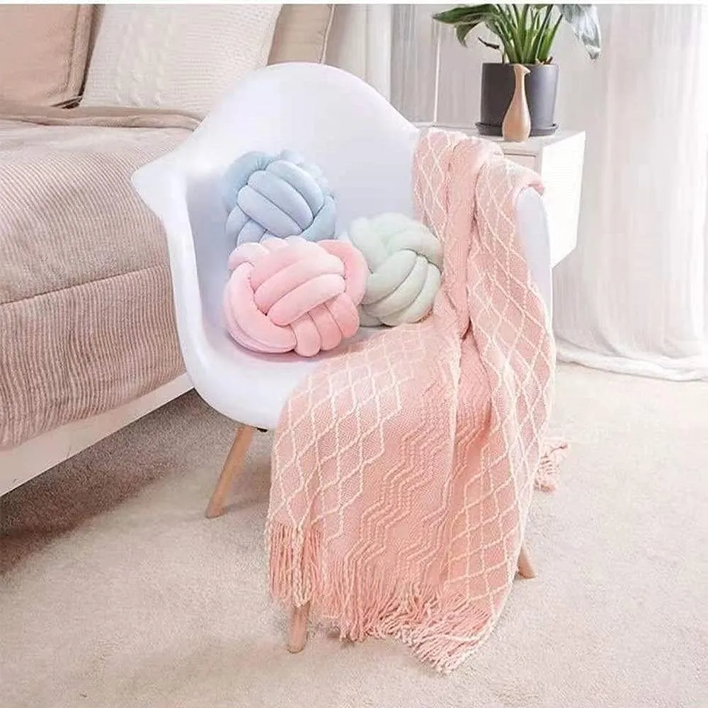 Knot Pillow Ball Round Cushion Pillows, Children Room Decoration Plush Toys Calming Stress Relief Toy (Light Blue,11in/28cm)