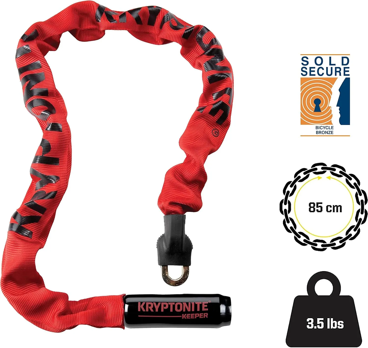Kryptonite Keeper 785 Bike Chain Lock, 2.8 Feet Long Heavy Duty Anti-Theft Bicycle Chain Lock with Keys for Bike, Motorcycle, Scooter, Bicycle, Door, Gate, Fence,Red, 33.5 Inch