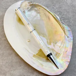 LACHIEVA LUX Stunning Handcrafted Mother of Pearl Ballpoint Pen with German P900M Refill, Luxury White Shell Gift Pen for Men and Women, Executive Writing Pen in Premium Gift Box
