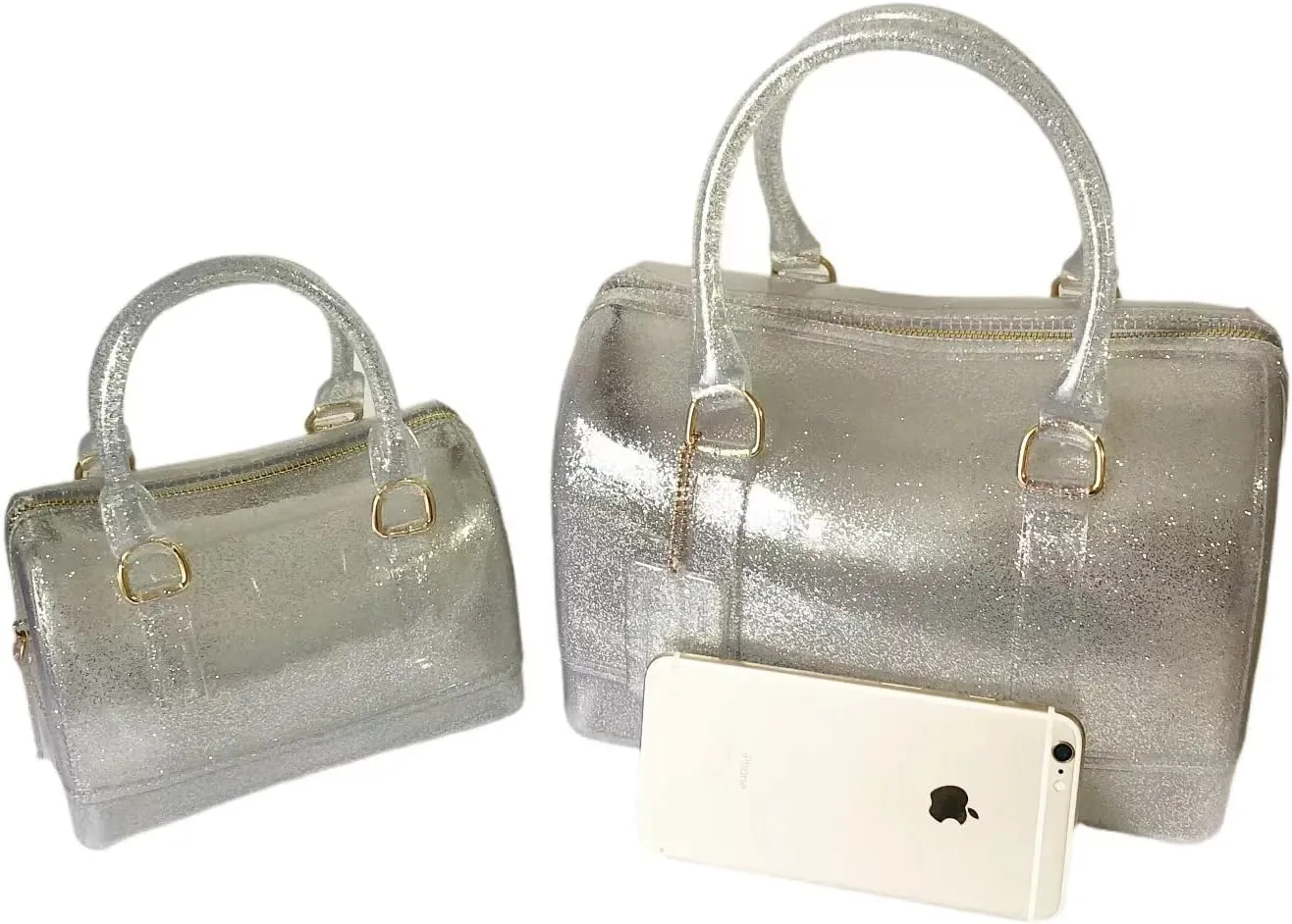 Ladies Summer Jelly Pillow-shaped Top Handle Handbag Candy Color Transparent Crystal Purse