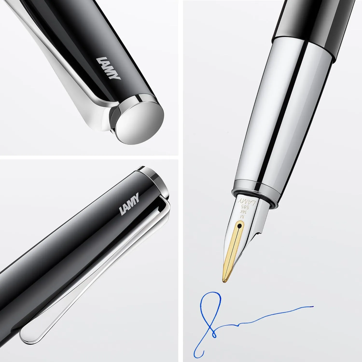 Lamy studio pianoblack - Fountain Pen in elegant metal body - 14 ct. gold nib, partially platinum-plated & in nib size EF - incl T 10 blue ink cartridge