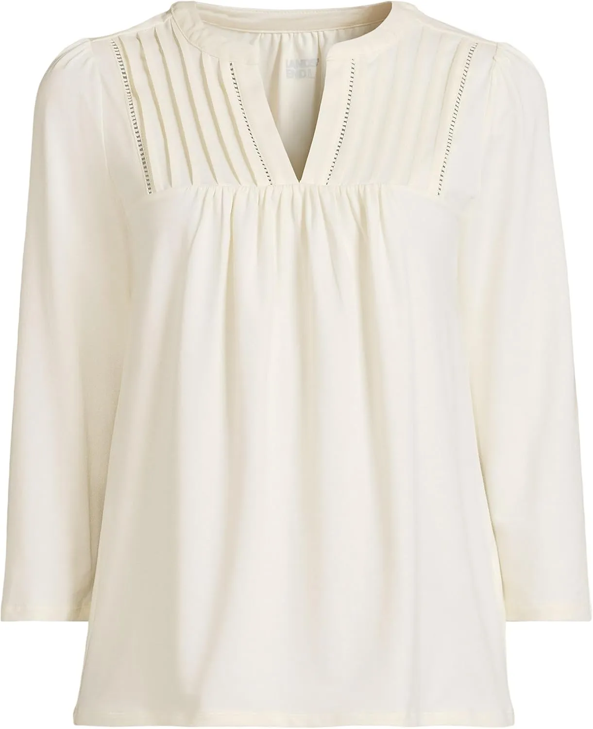 Lands' End Women's 3/4 Sleeve Lightweight Jersey Lattice Detail Shirt