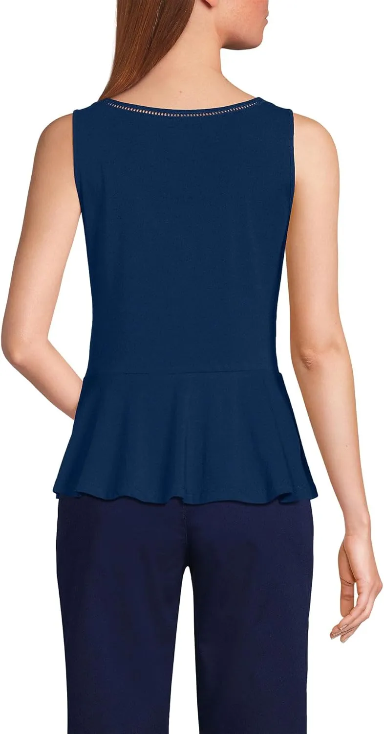 Lands' End Women's Regular Size Sleeveless LWCM Lattice Peplum Vneck Top