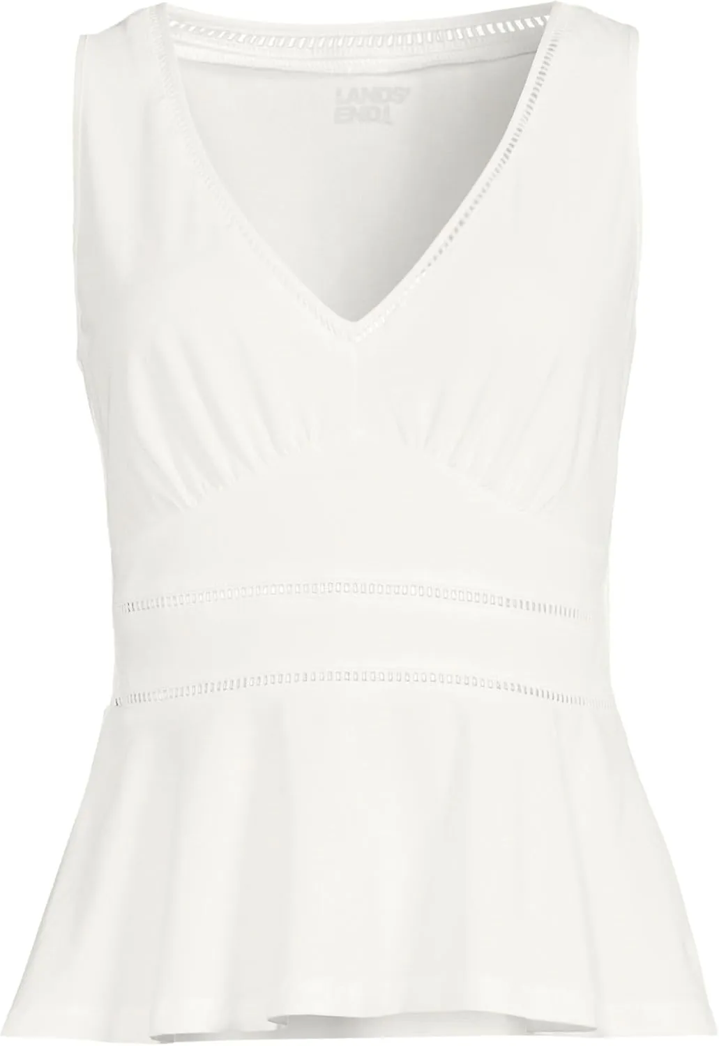 Lands' End Women's Regular Size Sleeveless LWCM Lattice Peplum Vneck Top