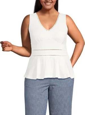 Lands' End Women's Regular Size Sleeveless LWCM Lattice Peplum Vneck Top