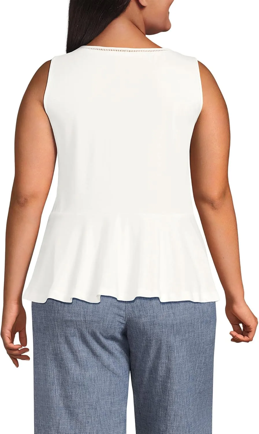 Lands' End Women's Regular Size Sleeveless LWCM Lattice Peplum Vneck Top