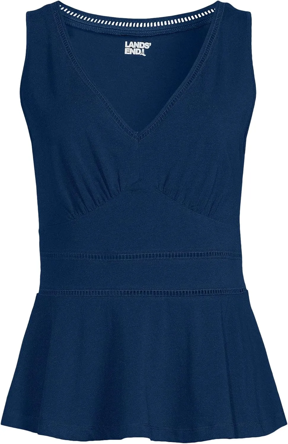 Lands' End Women's Regular Size Sleeveless LWCM Lattice Peplum Vneck Top