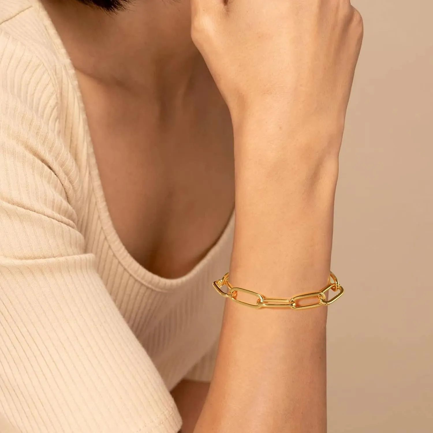 LANE WOODS Gold Chain Necklace and Bracelet for Women Ladies Dainty and Chunky Chain Link Paperclip Jewelry Set