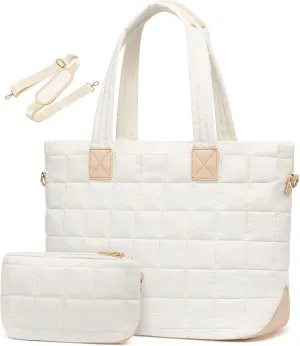 Laptop Tote Bag for Women,Puffer Tote Bag fits 17.3 inch Computer Large Quilted Puffy Work Bag, Top Handle Handbag