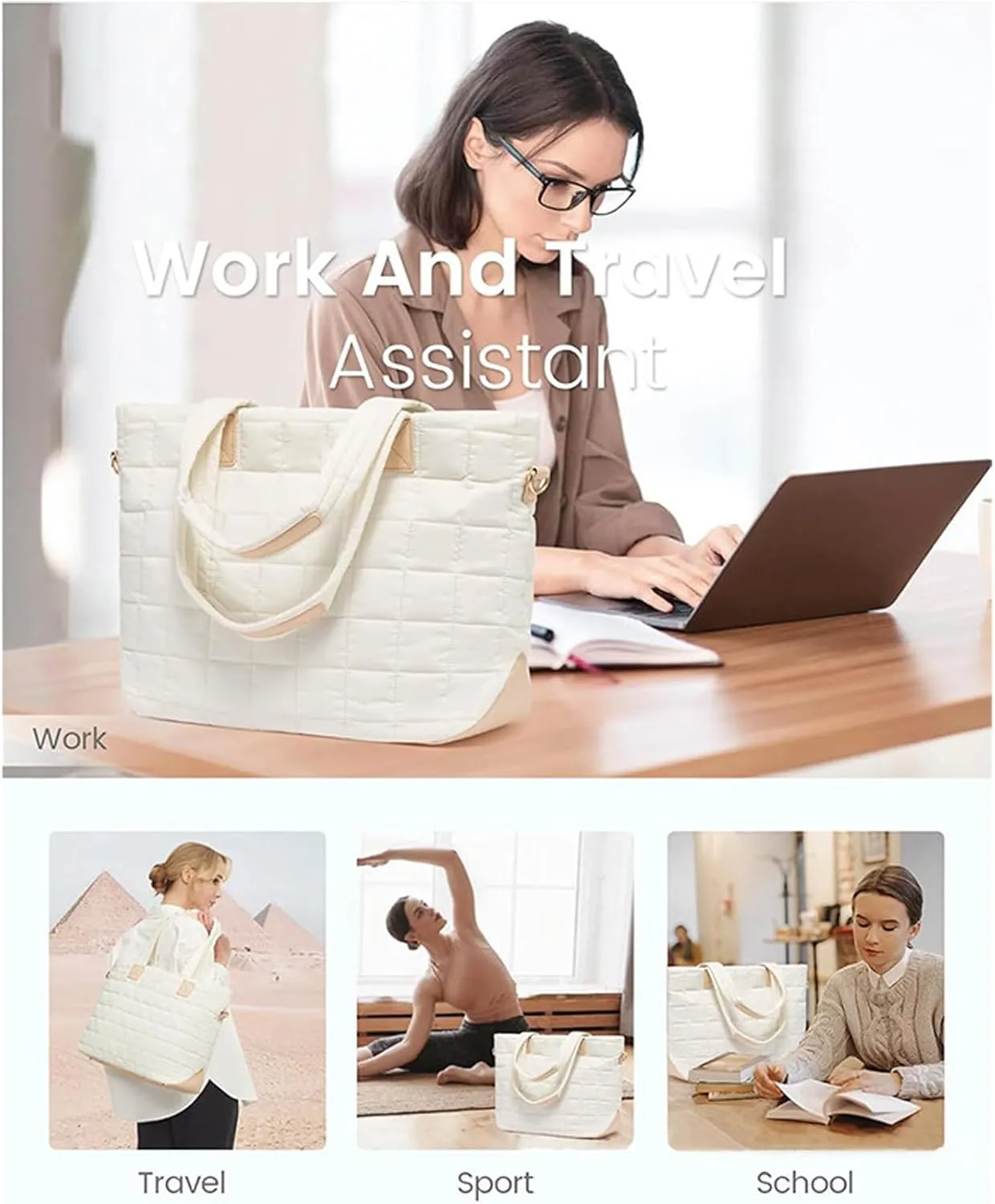 Laptop Tote Bag for Women,Puffer Tote Bag fits 17.3 inch Computer Large Quilted Puffy Work Bag, Top Handle Handbag