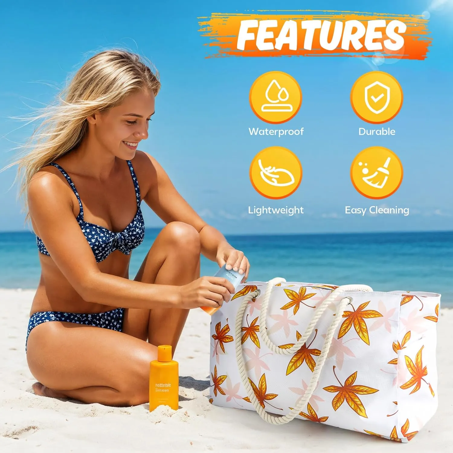 Large Beach Bag for Women & Men, Beach Bags Waterproof Sandproof, Travel Tote Bag, Swim Pool Bag for Family Outdoor