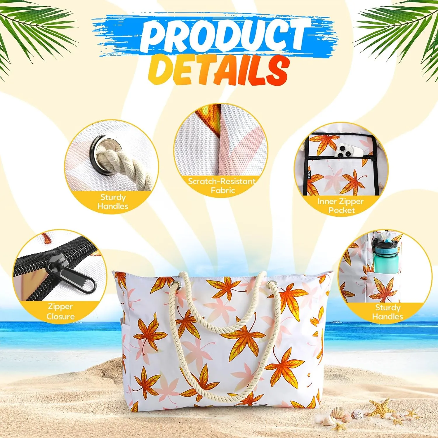 Large Beach Bag for Women & Men, Beach Bags Waterproof Sandproof, Travel Tote Bag, Swim Pool Bag for Family Outdoor