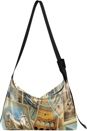 Large Crossbody Bag Travel in Italy Vintage Collage PU Leather Shoulder Bag for Women Girls