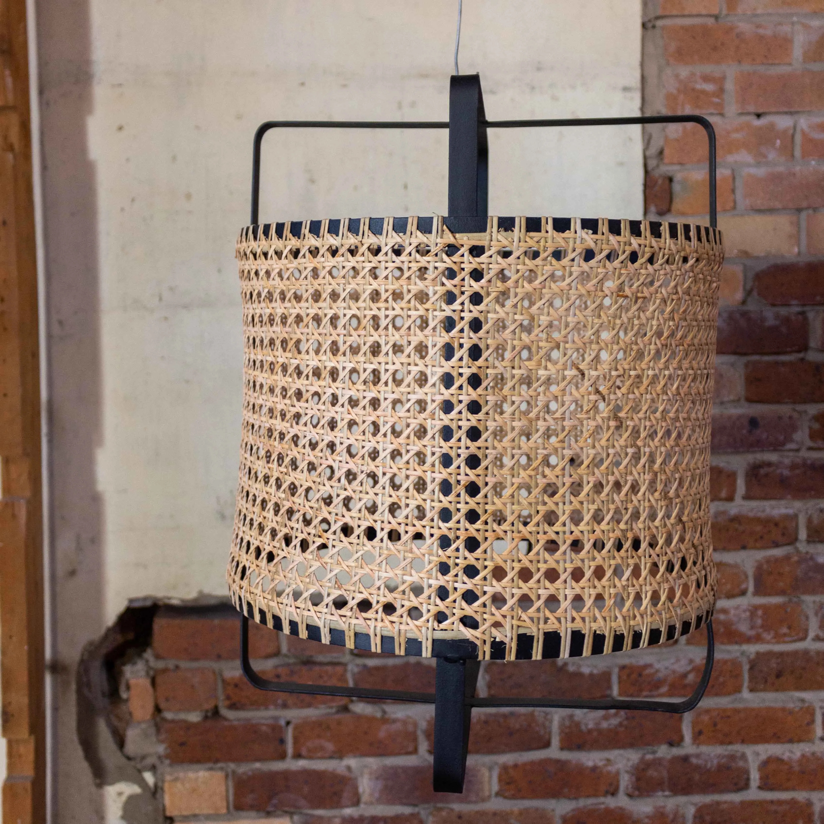 Lattice Rattan and Metal Light Pendant