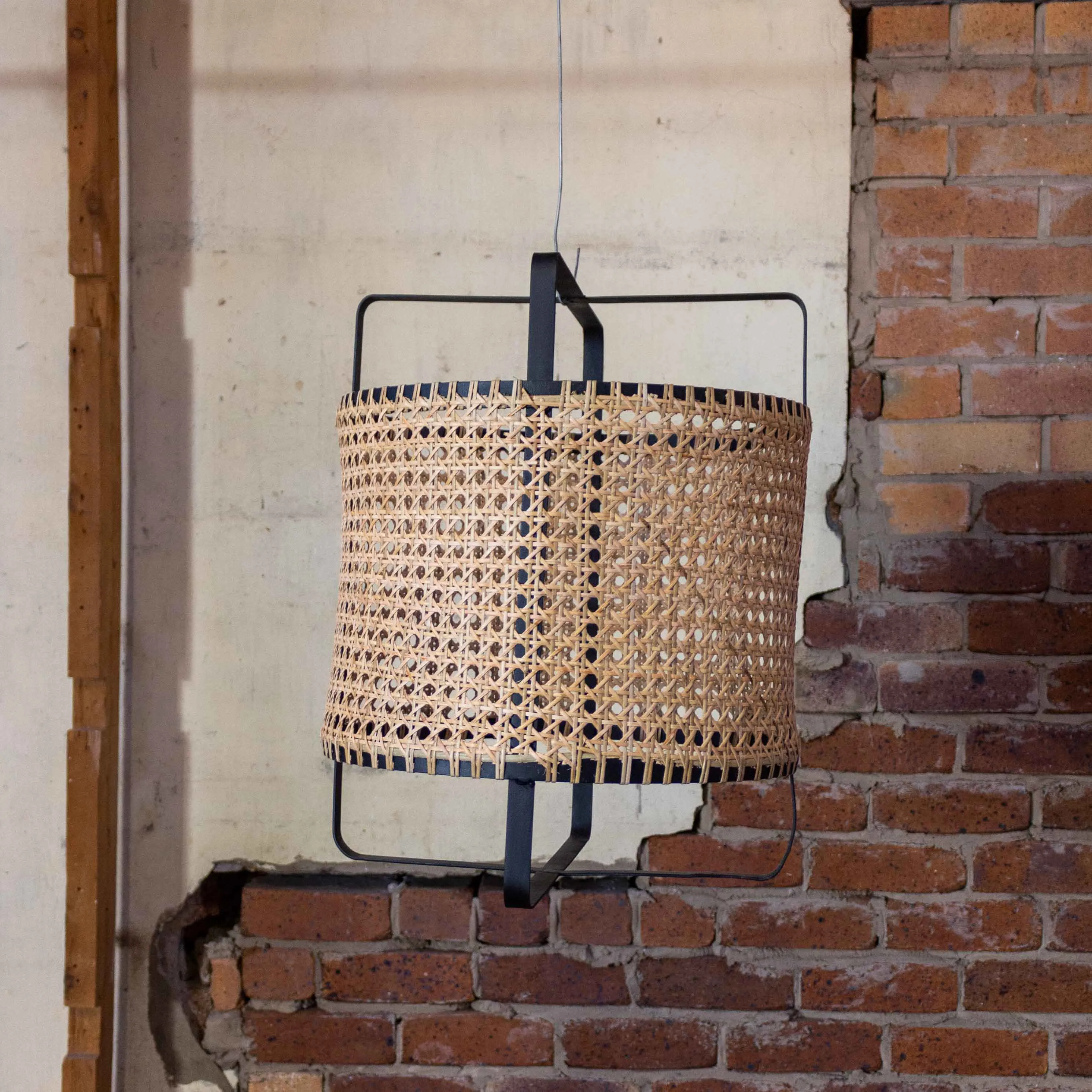 Lattice Rattan and Metal Light Pendant