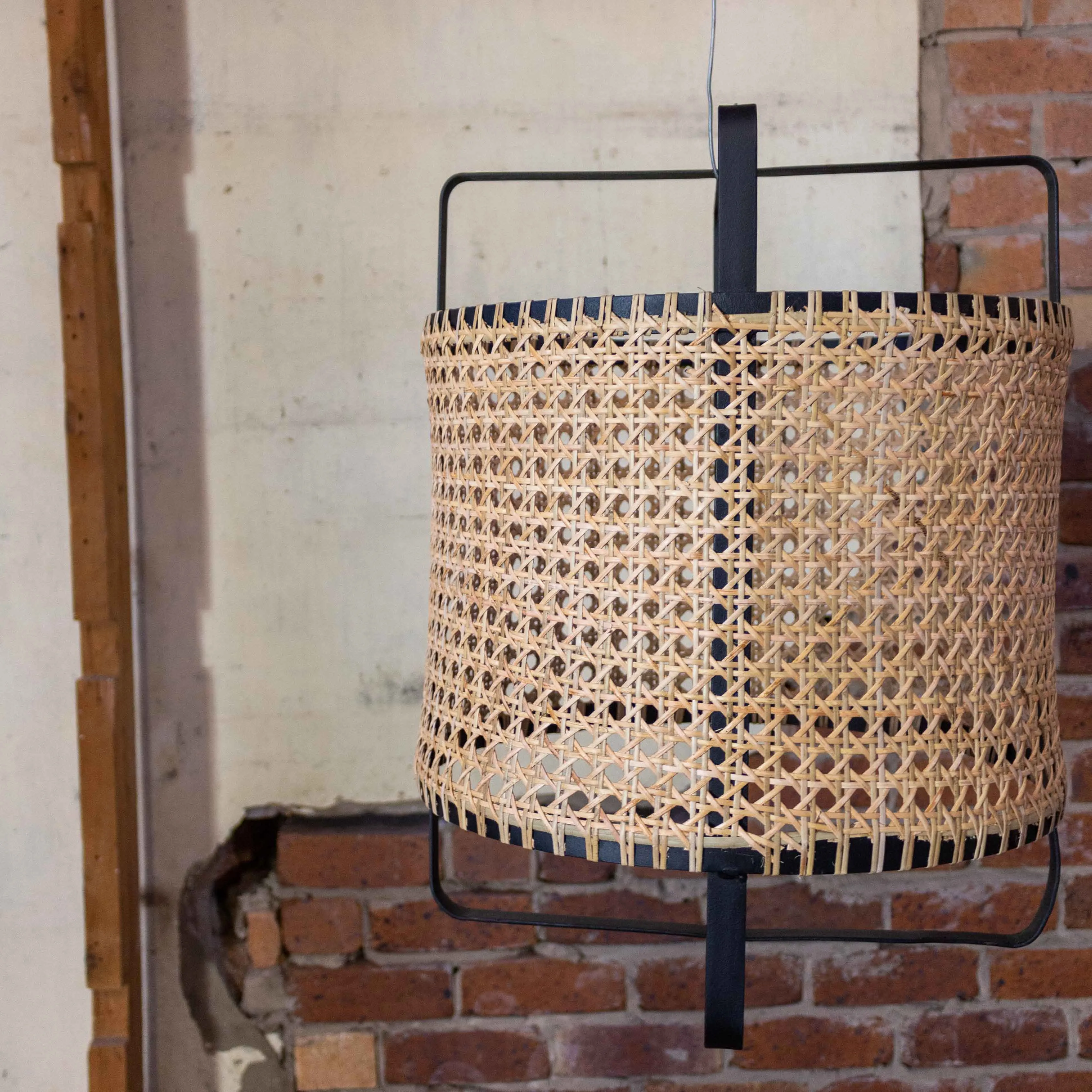 Lattice Rattan and Metal Light Pendant