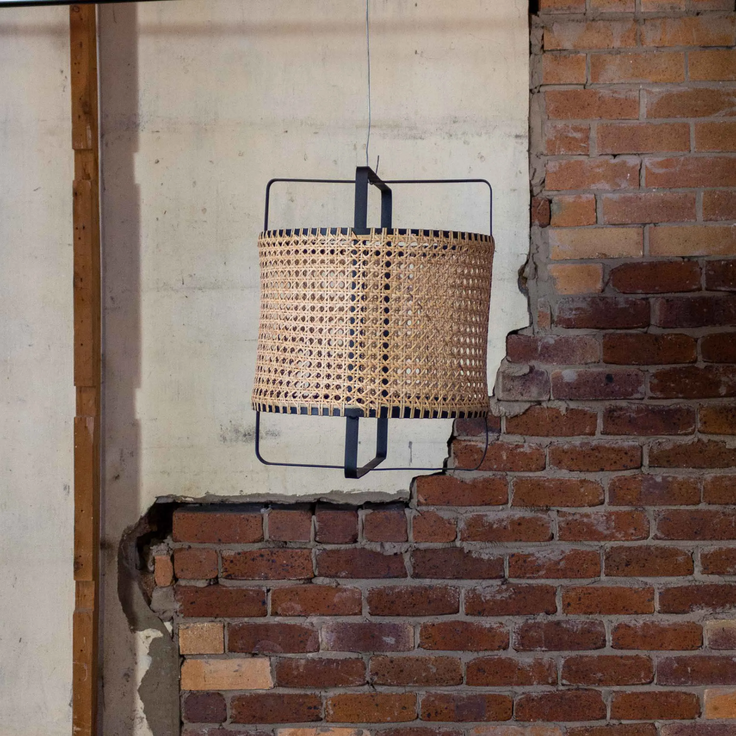 Lattice Rattan and Metal Light Pendant