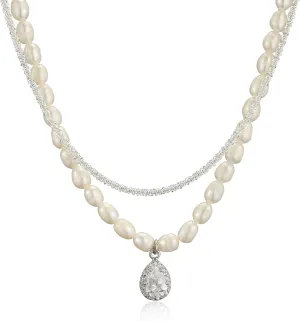 Layer Chain Freshwater Pearls Necklace for Women, Adjustable Extension Chain Necklace Fashion Vintage Jewelry Gifts For Wife Women Her for Birthday