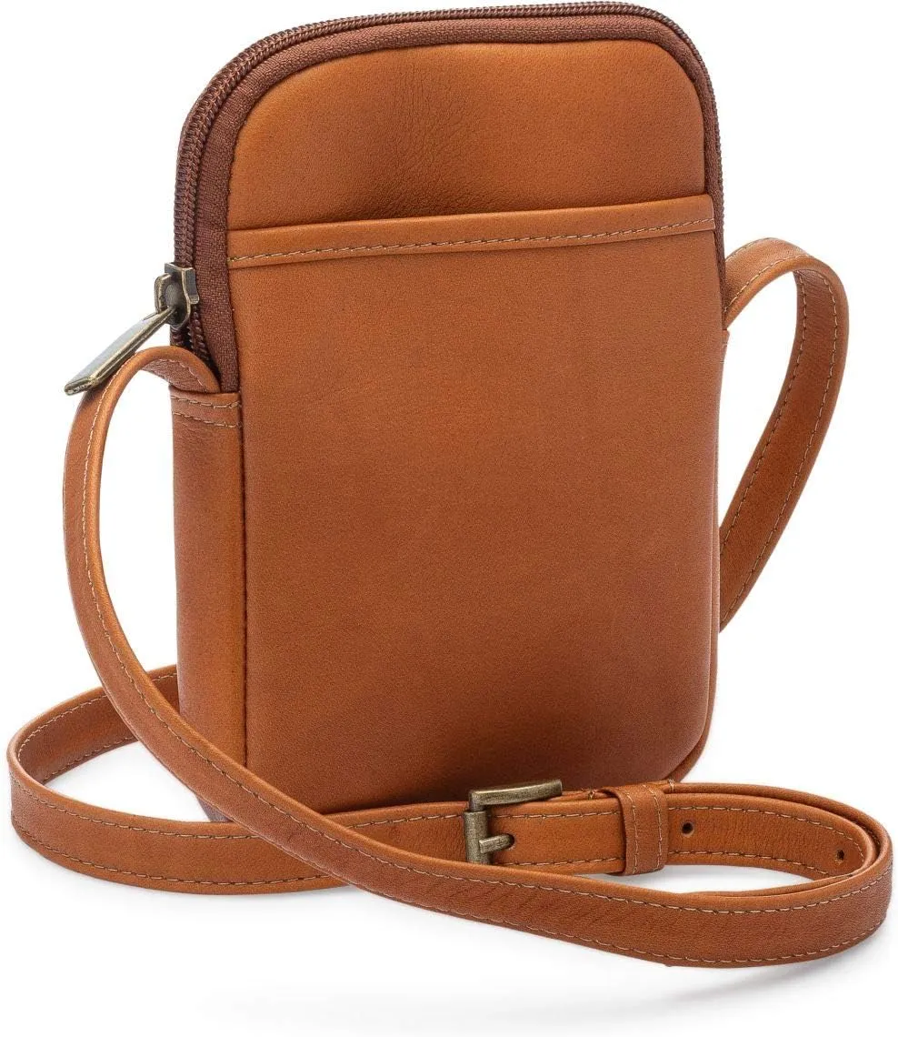 Le Donne Leather Cinder Colombian Leather Smartphone Crossbody, 5” x 7.5” x 1”