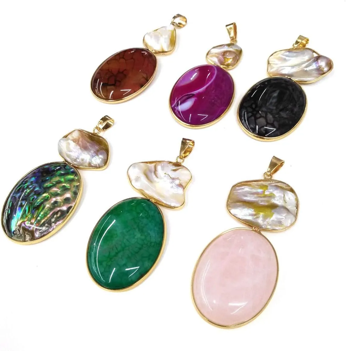 LE SKY Natural Stone Pendants Irregular Cultured Freshwater Pearl And White Agate Pendants for Jewelry Making 31X76mm (2 PCS).