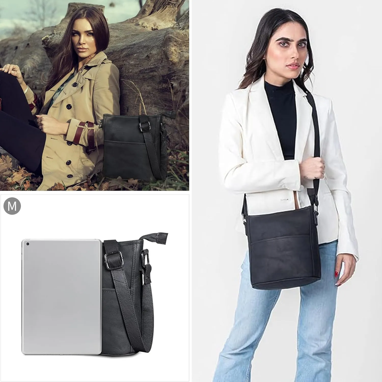 LEABAGS Leather Crossbody Bag - Vintage Genuine Buffalo Leather Handbag - Shoulder Messenger Bag Men Women Briefcase Athens