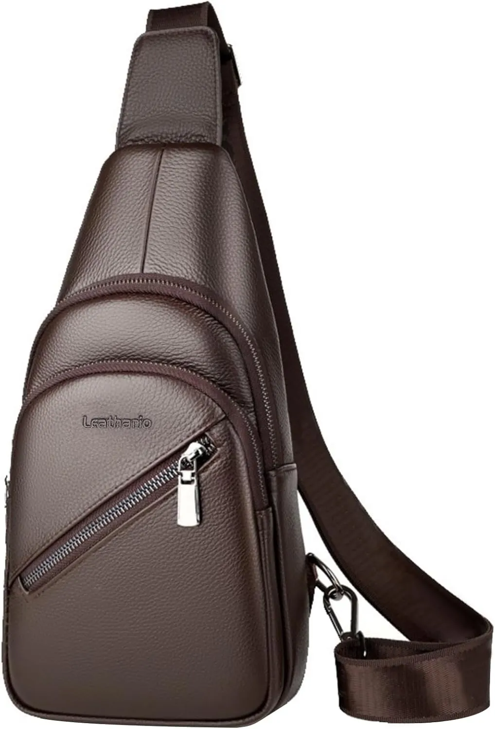 Leathario Genuine Leather Sling Crossbody Bag,Chest Shoulder Strap Backpack for Men, Casual Travel Daypack