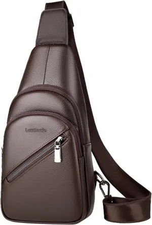 Leathario Genuine Leather Sling Crossbody Bag,Chest Shoulder Strap Backpack for Men, Casual Travel Daypack