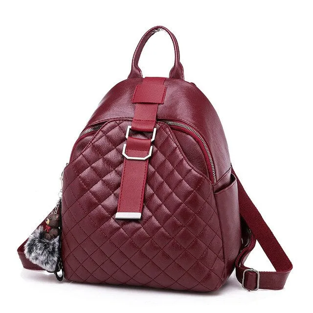 Leather Anti theft Backpack Women Bagpack Diamond Lattice Backpacks