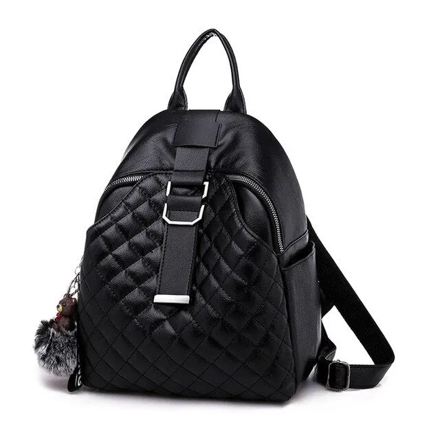 Leather Anti theft Backpack Women Bagpack Diamond Lattice Backpacks