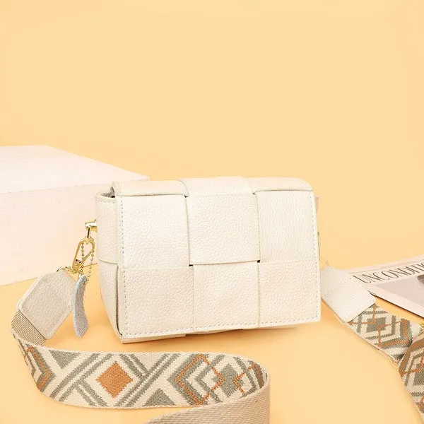 Leather Crossbody Cross Weave-Crossbody Leather Fold-over Bag-Crossbody with Guitar Strap