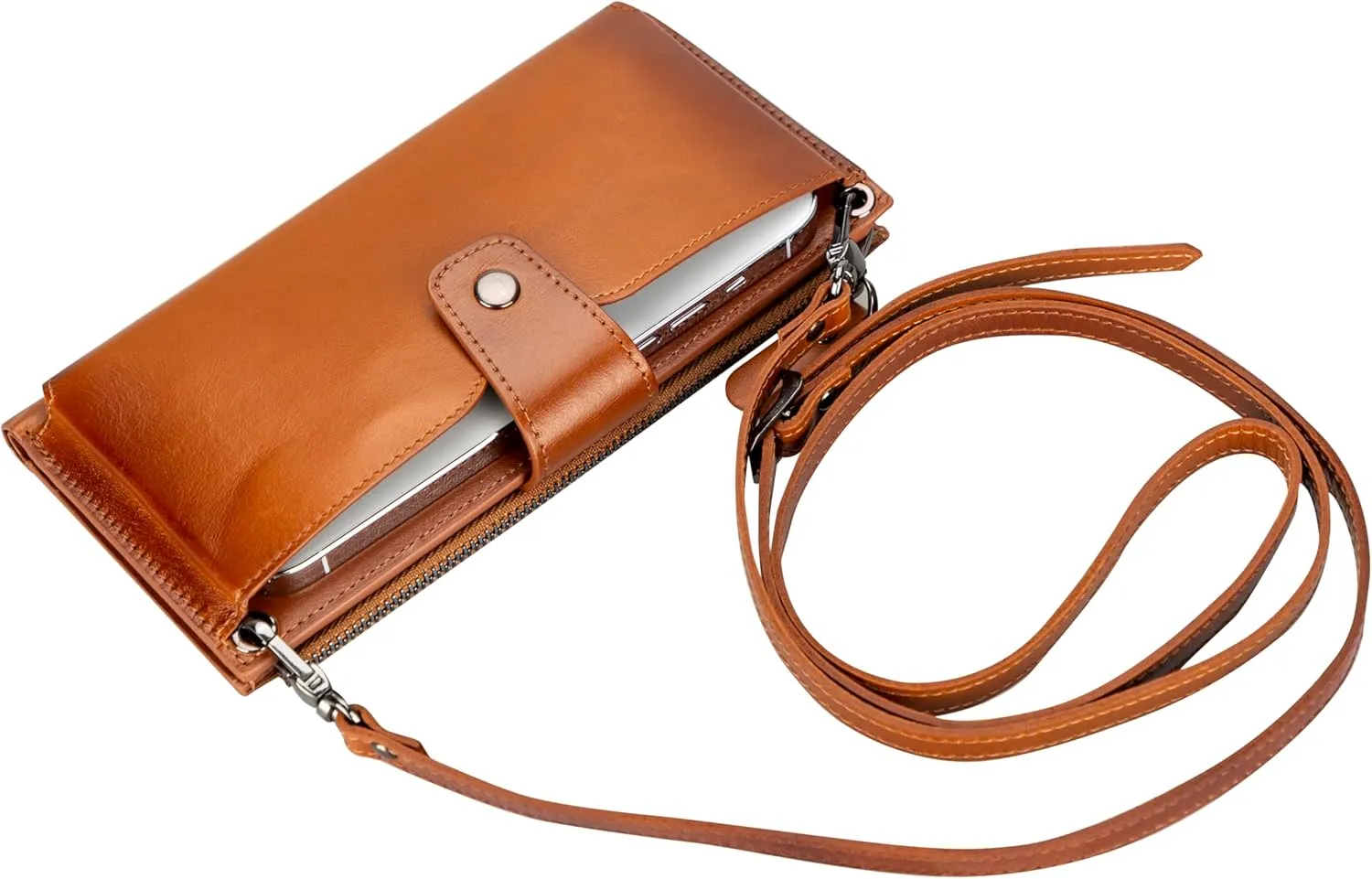 Leather Crossbody Wallet with Strap, Genuine Leather Crossbody Cell Phone Purse, Handbag