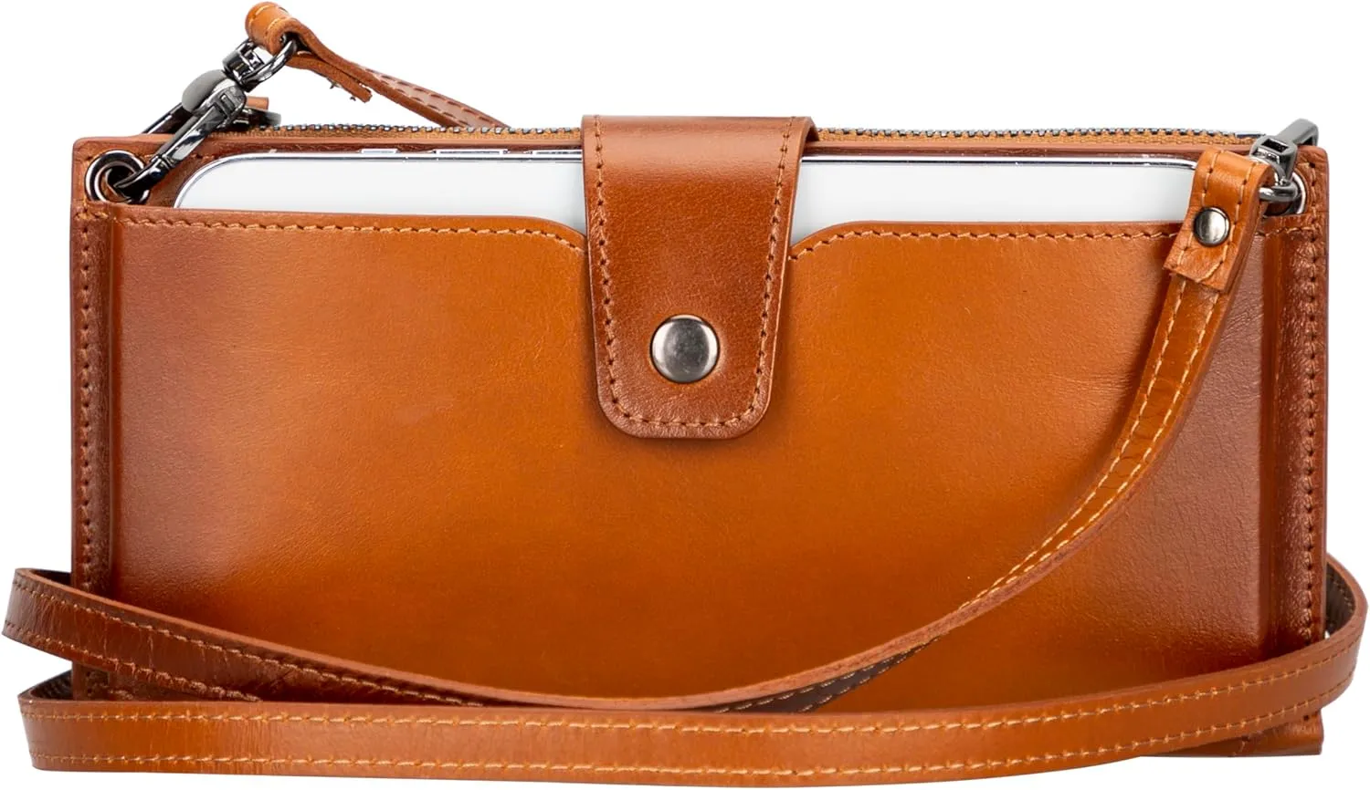 Leather Crossbody Wallet with Strap, Genuine Leather Crossbody Cell Phone Purse, Handbag