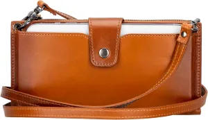 Leather Crossbody Wallet with Strap, Genuine Leather Crossbody Cell Phone Purse, Handbag