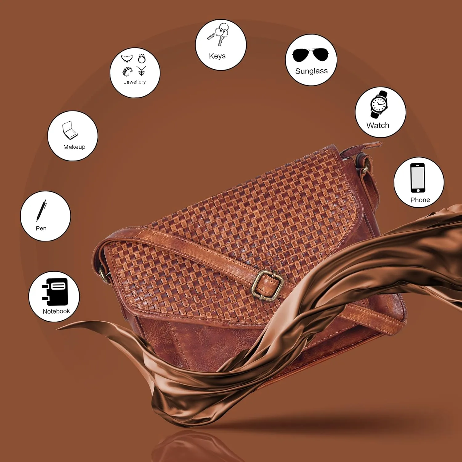 Leather Flapover Crossbody Handbag Purse for Women with Adjustable Strap & Overflap Snap Closure Tote/Bag