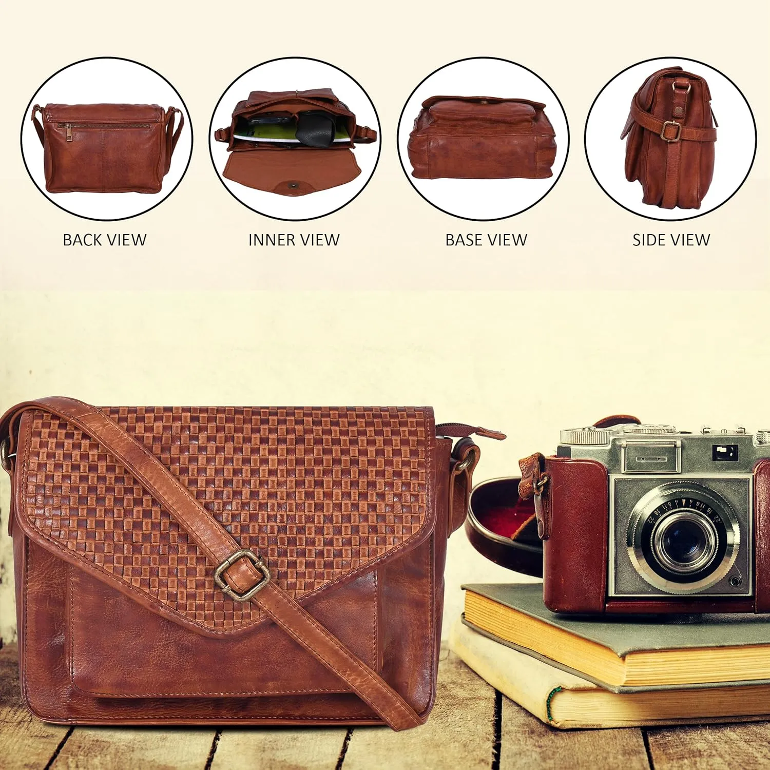 Leather Flapover Crossbody Handbag Purse for Women with Adjustable Strap & Overflap Snap Closure Tote/Bag