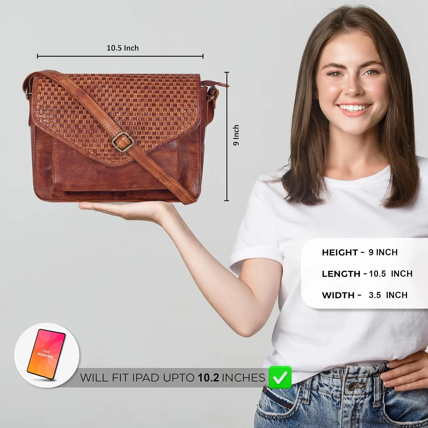 Leather Flapover Crossbody Handbag Purse for Women with Adjustable Strap & Overflap Snap Closure Tote/Bag